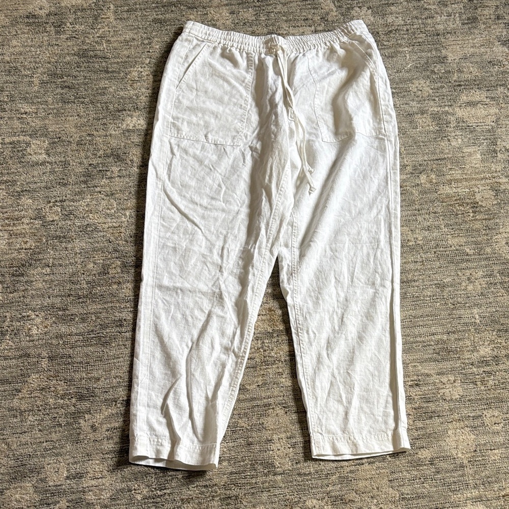 J crew White Elastic Waist Linen Blend Pants - size medium - NWT